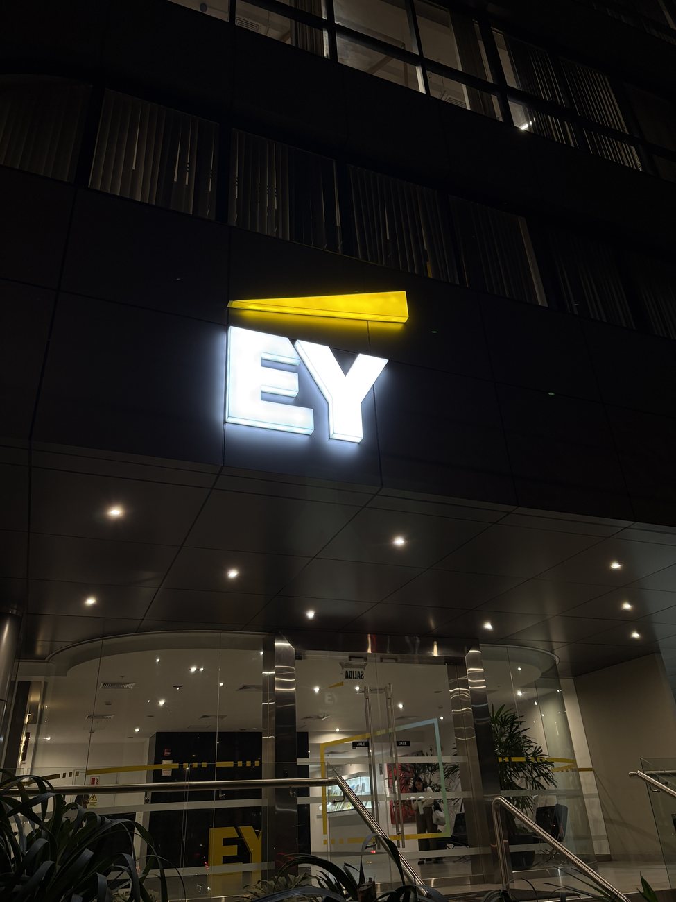 The EY office building illuminated at night, Lima